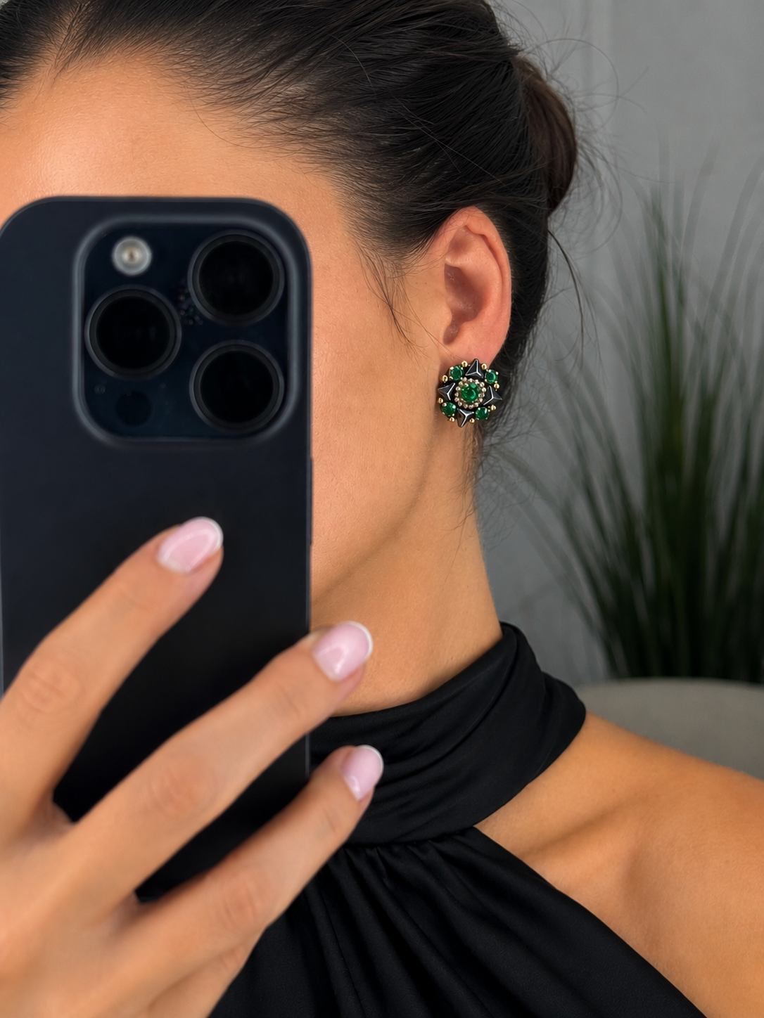 Auskarai| Onikso gėlė Emerald